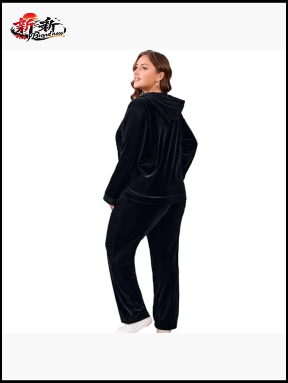 Women Plus Size Velour Tracksuit 2 Piece Set Zip Up Hoodie & Straight Leg Pant - Picture 3 of 7